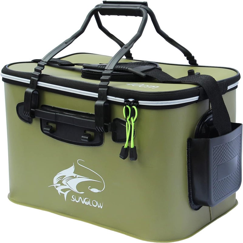 Sunglow Fishing Bucket,Foldable Fish Bucket, Multi-Functional EVA Fishing Bag for Outdoor, Live Fish Lures Bucket and Fish Protection Bucket,10GAL/8GAL/6GAL/4.8GAL/3GAL Live Fish Container (6GAL/ArmyGreen) - Image 1